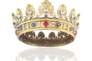 LEEMASING Couronne royale baroque en métal pour homme - Couronne de cheveux - Cercle complet - Accessoires pour cheveux pour fête d'anniversaire - Pour cosplay, bal de fin d'année, Quinceanera