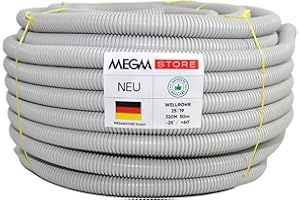 Megaa store Flexibles Leerrohr Wellrohr mit Zugdraht 320N Grau | Klassifizierung M16 M20 M25 M32 M40 M50 Kabelschutz Schutz Rohr ungeschlitzt Außenbereich (M32-25m mit Zugdraht)