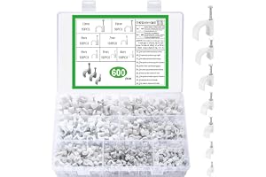 600 st kabelklämmor nagelklämmor, kabelklämmor vita, kabelklämmor med spik, kabelhållare kabelfäste vägg, kabelklämmor fästen för nätverkskabel, 4 mm 5 mm 6 mm 7 mm 8 mm 10 mm 12 mm