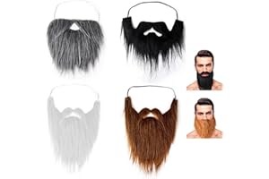 BSYFOP 4 Pcs Fake Beard, Halloween Beard, Santa Claus beard, Funny Fake Mustache, Facial Hair Costume Accessories, Adjustable Elastic Rope for Halloween Party Cosplay Supplies