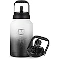 3.8L Stainless Steel Water Bottle with Straw & Spout Lids - Leakproof Vacuum Insulated Large Jug - Hot 12hrs & Cold 24hrs Drinks Metal Flask 1 Gallon for Sports Gym Travel