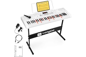 Vangoa Clavier électronique 61 Lumineuses Touches avec Support de Clavier de Piano, Microphone, 600 Timbres, 400 Rythmes, 30 Démos, Blanc