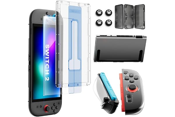 Switch 2 accesorios de protector de pantalla para Nintendo, paquete 10 en 1: vidrio templado, funda rígida transparente, dos fundas protectoras para mando Joycon, kit de juego de consola Switch2 2025