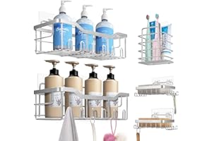 LAIMEW Duschablage Ohne Bohren, 5 Stück Badezimmer Organizer, Duschregal Ohne Bohren, Bad Organizer Badezimmer Regal Silbergrau aus SUS304 Edelstahl, Badregal Duschkorb Shampoo Halterung für Dusche
