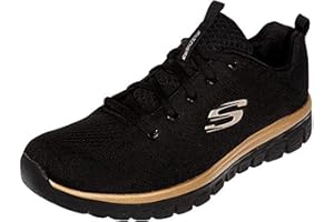 Skechers Kobiety Graceful Get Connected Sneakersy, Black Mesh/Rose Gold Trim, 37.5 EU