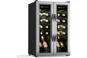 KLARSTEIN Vinamour nevera para vino 2 zonas - 24 botellas, 5-18°C, control táctil, iluminación LED, independiente, acero inoxidable doble puerta, nevera para vino