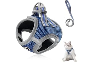 GRANTOP Imbracatura per gatti con guinzaglio, resistente alle esplosioni, guinzaglio per gatti con imbracatura per gatti, regolabile a prova di rottura, riflettente, set di stoviglie per gatti di piccola