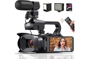 ACTIVERGE Caméscope 4K Caméra Vidéo HD 60FPS 64MP Autofocus Vlog Caméra, WiFi Webcam 18X Zoom Caméscope Numérique 4" Écran Tactile Camera Youtube avec Microphone, Stabilisateur, Télécommande, Carte SD 64 Go