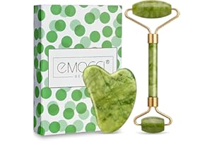 EMOCCI PRO Jade Roller Visage Veritable Gua Sha Rouleau De Jade Pierre Massage Outil Guasha roller Rouleau de Jade Set Facial et Corps Masseur Naturel Authentique