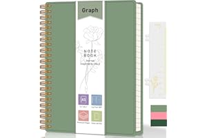 XLOXFU Graph Paper Notebook A5,Squared Notebook Grid Journal, 160 Pages,100gsm Thick Paper, with Bookmark Ruler, Inner Pocket, Thick 80S PVC Cover, for Office School, 14.5 x 21cm, Sage Green