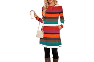 SENBATU Jumper Dress Ladies Long Sleeve Dresses for Women UK Side Buttons Tunic Dress with Pockets