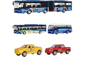 VBACALA Set Autobus Giocattolo per Bambini 5 Pezzi con Autobus Urbano,per l'Aeroporto,Articolato Metropolitana e Mini Pickup Camion,Funzione Pull-Back Veicoli Giocattolo,Regalo di per 3+ Bambini