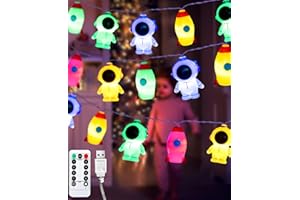 AceList Guirlande lumineuse pour chambre d'enfant, 3 m, 20 LED, avec batterie et minuterie USB, multicolore, 8 modes, guirlande lumineuse astronaute, nuages, arc-en-ciel, pour chambre d'enfant, fête