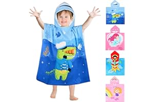 VOBUKE Kids Poncho Hooded Towels, Children Hooded Swimming Towels Bathrobe Microfiber Ultra Soft and Extra Large Changing Robe Surfing Towel for Girls Boys Toddler 2-7 Years Old (Crocodile)