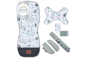 BELLOCHI GROWING IN STYLE Bellochi Colchoneta Silla Paseo Verano - Colchoneta Carro Bebe Universal y Ventilado con Cojín Antichoque Tipo - Algodón y Terciopelo - Bambi Forest