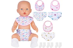 Aolso Bavaglini e Pannolini per Bambole, Set di 9 Accessori per Bambole Bavaglini e Pannolini in Tessuto per Bambole, Calzini per Bambole, Lavabile, Riutilizzabile, Idee Regalo per Bambini