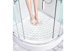 MORROWCAMP Corner Shower Mat Non Slip Anti Mould, 70 x 70 cm Rubber Quadrant Shower Mat for Inside Shower, Triangular Shower Mats with With Suction Cups and Drain Holes, Curved Bath Mat for Wet Room (White)