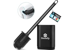 Sinnsally Silicone Toilet Brush, Flexible Flat Toilet Brush, Toilet Brush with Holder Set, Toilet Brush for Bathroom with Quick-Drying Container, Wall Mounting without Drilling, Toilet Brush Set,