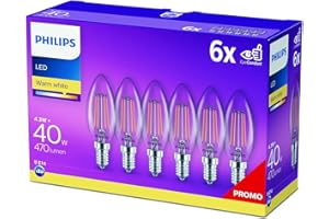 PHILIPS Ampoules LED Classique E14, Lot de 6 (équivalent 40 W), éclairage Blanc Chaud 2700K, longue Durée de Vie 15 000h