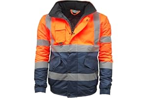 Golomak® Hi Vis Viz Bomber Jacket High Visibility Workwear Safety Security Hooded Padded Waterproof Taped Seams Work Wear Coat Top Plus Size S-4XL