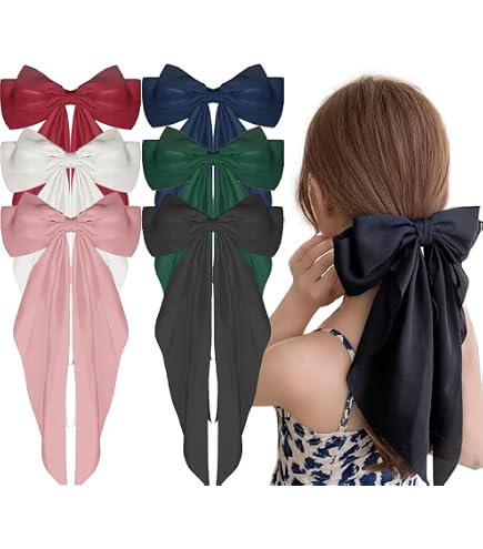 ANBALA Haarschleifen Damen – Satinband, Große Schleifen Mit Quaste, 4 Stück – Haarspangen Für Lockeren Look
