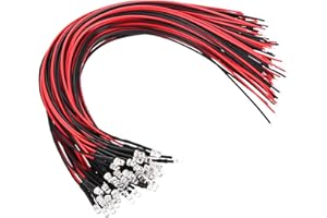 PATIKIL LED Diode Lumineuse 3mm, 50 Pcs 3-6V DC Mini LED Pré-Câblées Ampoule Lampe Émettant De La Lumière pour RC DIY Éclairage Indicateur, Lumière Clignotante Colorée