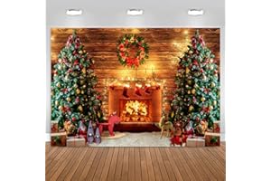 ASDCXZ Weihnachten Foto Hintergrund 2.2x1.5m, Weihnachtsbaum Kamin Weihnachten Deko Fotowand Hintergrund, Vinyl Abendessen Hintergrund Tuch Familie Party Dekorationen Fotografie Fotobox Hintergründe
