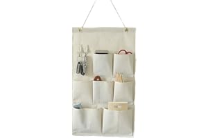 Caleqi, portaoggetti in lino/cotone, da appendere a porte e pareti, 7 tasche, con ganci (di grandi dimensioni)