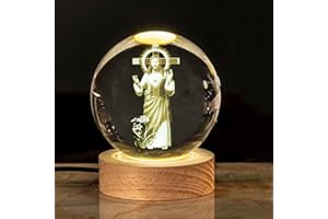 FAKEFACE Leuchtenden Kristallkugel Nachtlicht 3D gravierte Jesus Figur Statue mit Holzsockel Farbwechsel Glaskugel religiöse Sammlung christliche katholische Kirche Zuhause Deko Geschenk
