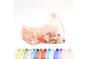 100 st champagnerosa organza presentpåsar, 10 x 15 cm små organza-favoritväskor, bröllop smycken påsar med dragsko, nät godis