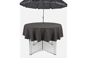 HOPE TEXTILES Garden Outdoor Patio Polyester Tablecloth with Hole for umbrella/Parasol (Dark Grey, 48" Diameter (121cm))