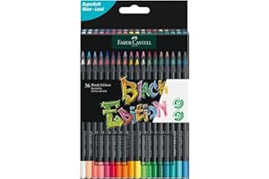 Faber-Castell 116436 Black Edition Set di 36 Matite Colorate, Resistenti alla Rottura e con Impugnatura Ergonomica, Valigetta Colori per Colorare su Carta Chiara e Scura