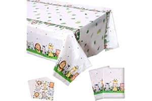 SUNNOW 2 Pack Jungle Safari Party Table Cloth, Safari Party Decorations Plastic Table Covers with 20Pcs Animals Paper Napkins for Kids Boys Baby Shower Wild One Birthday Decorations