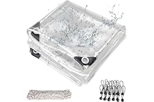 Telone trasparente con occhielli per esterni, OKYUK 420 g/m² in PVC trasparente, con 20 fascette per cavi, 12 elastici con sfere, corda di fissaggio da 11 m, adatto per gazebo, terrazze (2 x 3 m)