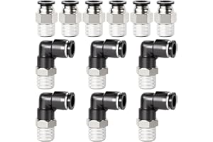 TAILONZ PNEUMATIC Raccords coudés et droits combinés pour tubes de 6 mm de diamètre extérieur et filetage BSP de 3/8 pouces PC6-03+PL6-03(paquet de 12)