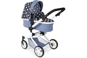 Bayer Chic 2000 595-51 Mika - Cochecito para muñecas 2 en 1 para niños de 4 a 8 años, Estrellas, Azul Marino
