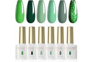 ROSALIND Smalto Semipermanente Per Unghie Verde,6 Colori Primavera Estate Foresta Glitter Erba Tender Green Oliva Verde Scuro Soak Off UV/LED Gel Nail Art Salone