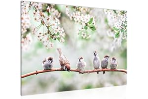 Runa Art Cuadro Moderno Gorriones - 100% Made In Germany - Naturaleza Primavera Verde Sala Dormitorio 050115a