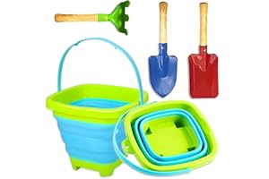 KY-Tech Kids Gardening Tool Set, Collapsible Bucket and Metal Shovel, Fork, Spade for Kids