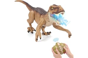 NEXBOX Jouet Dinosaure télécommandé pour Enfants - Grand RC Velociraptor Dino électrique avec Son et lumière, Marche, rugit, Twist, Cadeau d'anniversaire de 3 4 5 6 7 8-12 Ans garçons