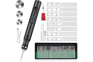 TUBINOONE Engraving Pen with 37 Bits, USB Rechargeable Cordless Etching Engraving Tool, Portable DIY Rotary Engraver for Jewelry Wood Glass Stone Carving (Black)