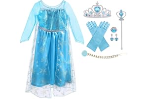 URAQT Vestido, Disfraz con Accesorios de Cosplay, Vestido de Princesa para Niñas con Capa de Copos de Nieve Brillantes Size 2-8 Years