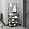 Beauenty Multifunctional Shoe and Hat Rack - Hall Tree,Freestanding Shoe Rack, Coat Hat Umbrella Rack,Storage Shelves,Entryway Coat Rack,Organizer Closet for Bedroom,Cloakroom (5 Tier, Black)