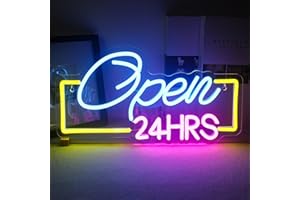 Horseneon Señal de neón abierta 24 horas, 40 x 21 cm, luz neón de colores para hotel, club, bar, oficina, centro comercial, sala de juegos, restaurante, tiendas, sign Decor