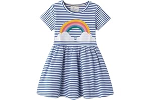 KFNIRE Vestito Bambina Cotone • Vestito Unicorno Principessa Bambina Abito Bimba Ricamo Floral Striscia Cartoon Animale Casuale Manica Lunga & Manica Corta Vestito T-Shirt