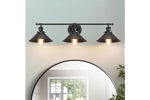 Alynzee Bathroom Vanity Light Fixtures,Farmhouse Wall Sconce Industrial Kitchen Wall Lighting with Matte Black Cone Metal Shade (3 Light)