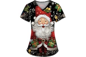 WDCHAOYUE Women's Christmas Scrubs Beauty Salon Wrap Mock Christmas Work Tops Care Uniform Healthcare Tunics