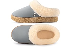 EverFoams Women's Microsuede Slippers Comfy Memory Foam Non-slip Indoor House Shoes with Fuzzy Collar