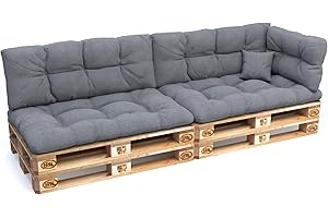 POKAR Juego de Cojines aconchadas 6 Piezas para Europalés: 2X Asiento 120x80cm +2X Respaldo 120x40cm + 1x 60x40cm Lateral + 1x cojín Decorativo 40x40cm, para sofá de paletas, sin palés, Gris