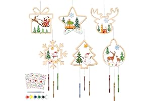 Happirra Weihnachten Bastelset Kinder DIY Windspiel – 12 Holzanhänger mit 6 Motiven, Weihnachtsanhänger Basteln ab 4 5 6 7 8 9 Jahre, Weihnachtsbasteln mit Kindern, Holz Weihnachtsdeko zum Bemalen